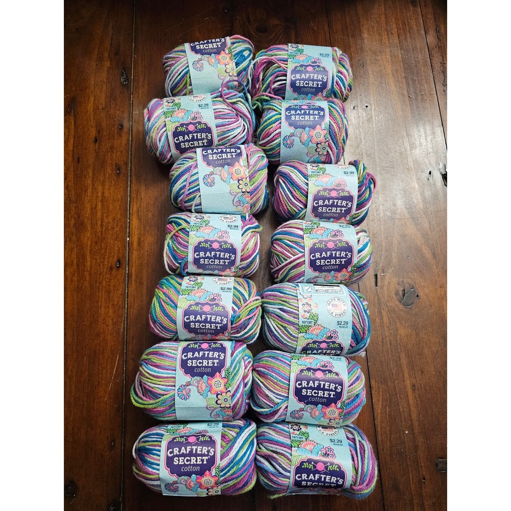 Crafter's Secret Cotton Yarn Jump For Joy 174 Lot of‎ 12 Skeins Multi Color 100%